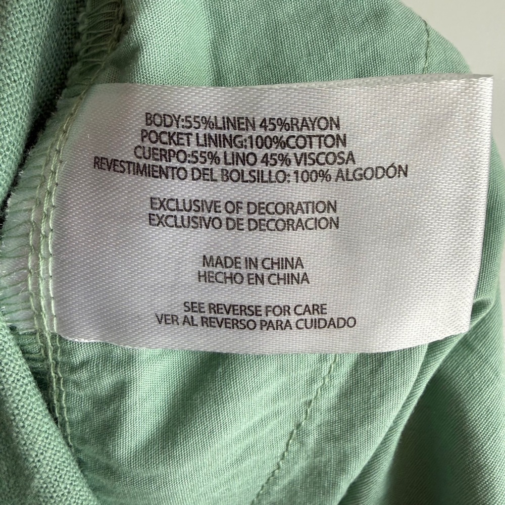 GAP Green Linen Blend Wide Leg Ladies Elastic Waist Drawstring Pants, S - Picture 6 of 7